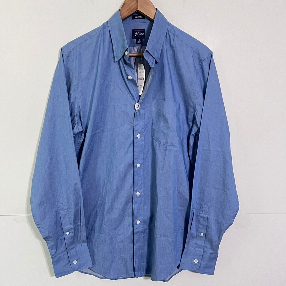 Jcrew Mens Shirt Size S Lightweight Blue Performance Stretch Classic Long Sleeve